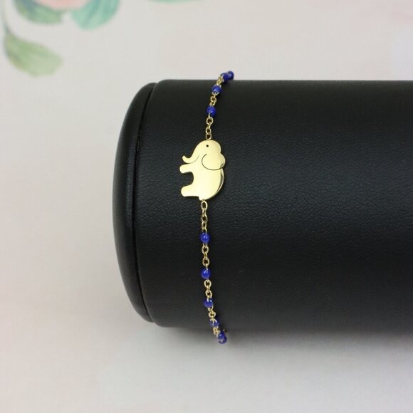Charming Yellow Gold Plated Elephant Bracelet with Blue Beads, XPBL0621 - Picture 5 of 11